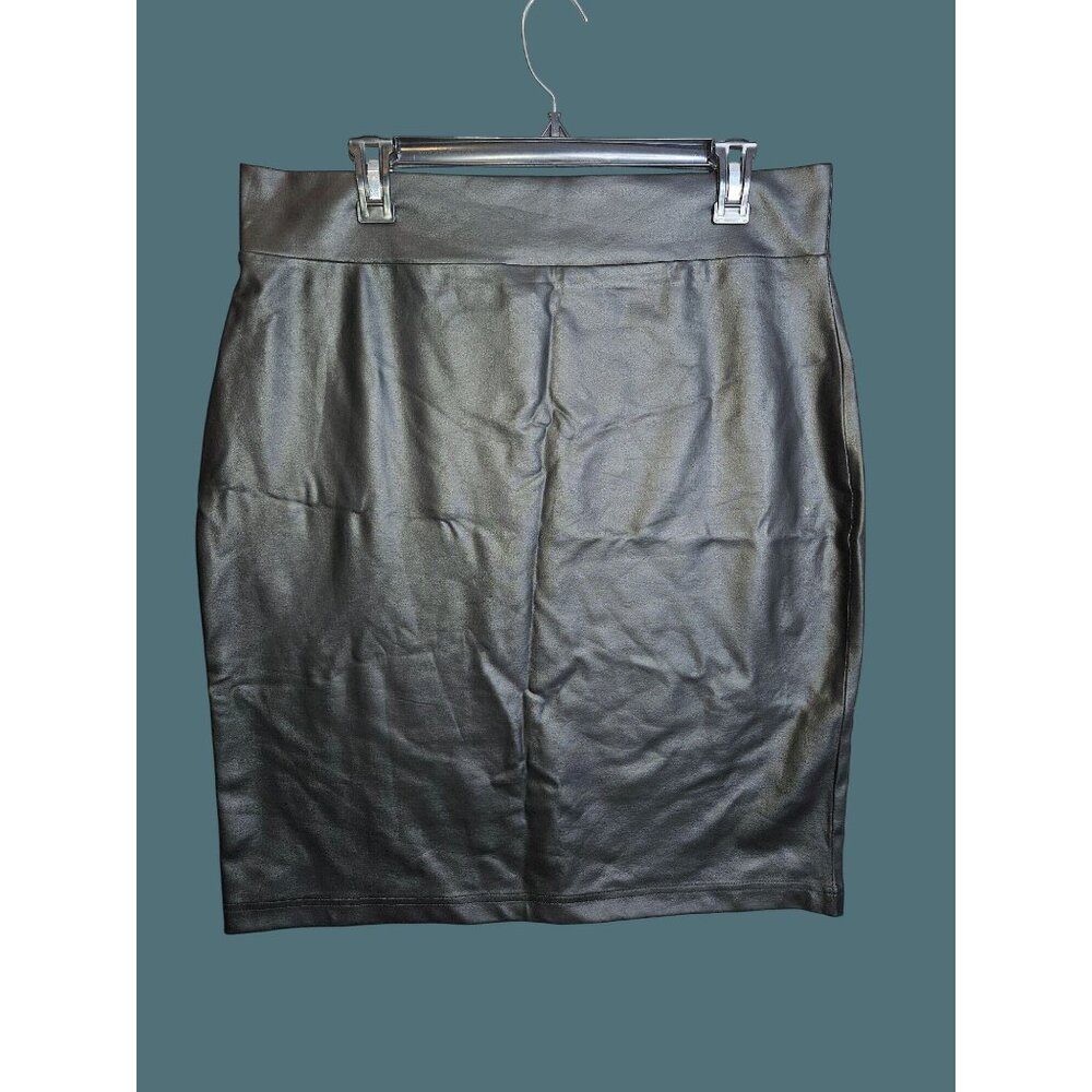 Clara Sun Woo Liquid Leather Pull On Minimalist Stretch Black Skirt Women XL - Picture 2 of 4